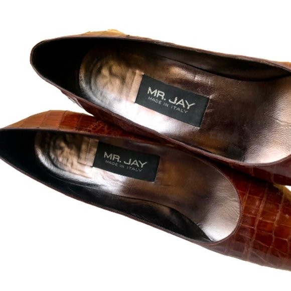 Mr. Jay Vintage 80's Italian Brown Croc Print Leather Pump Pointed Toe - Picture 6 of 16